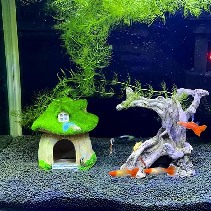 Aquarium Decoration House Resin Hollow Hide House Betta Fish Log Moss Cave Ornament Tank Hideaway Accessories for Mini Small Fish Shrimp