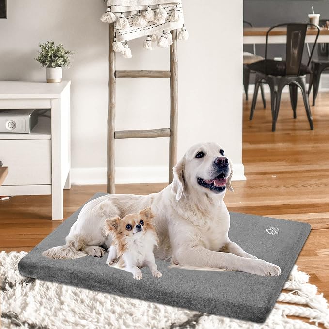 EMPSIGN Dog Bed Mat Crate Pad Mattress, Ultra Soft Pet Kennel, Grey, XXL | Reversible(Cool & Warm), Waterproof Linings, Removable Machine Washable Cover, for 48" Dog Crate, Firm Support