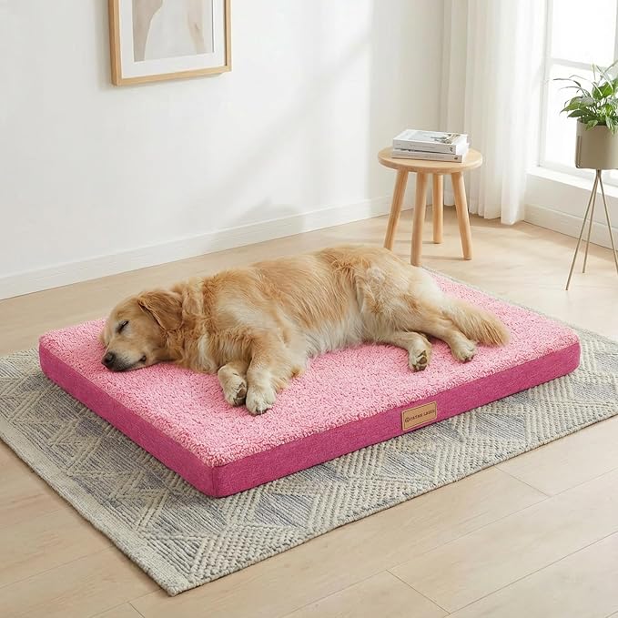 Patas Lague Orthopedic Large Dog Bed Washable Pet Sofa Mat 42''X28'' Pink | Egg-Crate Foam Dog Couch For Large Sized Dogs, Waterproof Removable Cover, Soft Pet Crate Bed With Nonskid Bottom