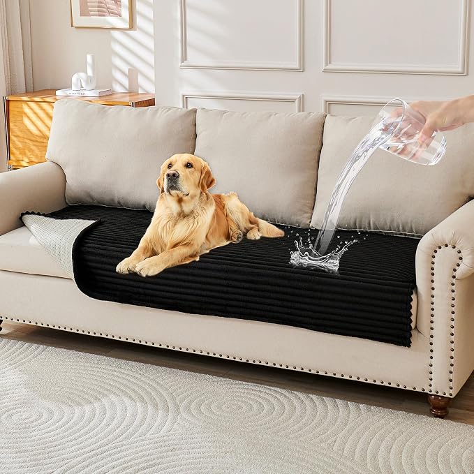 HAOMAIJIA Waterproof Couch Cover for Dogs Washable,Faux Fur Pet Couch Covers for Sofa,Soft Dog Bed Cover Non-Slip Couch Covers for 3 Cushion Couch Sofa Pet Friendly (Black, 35" x 47" 1 Pack)