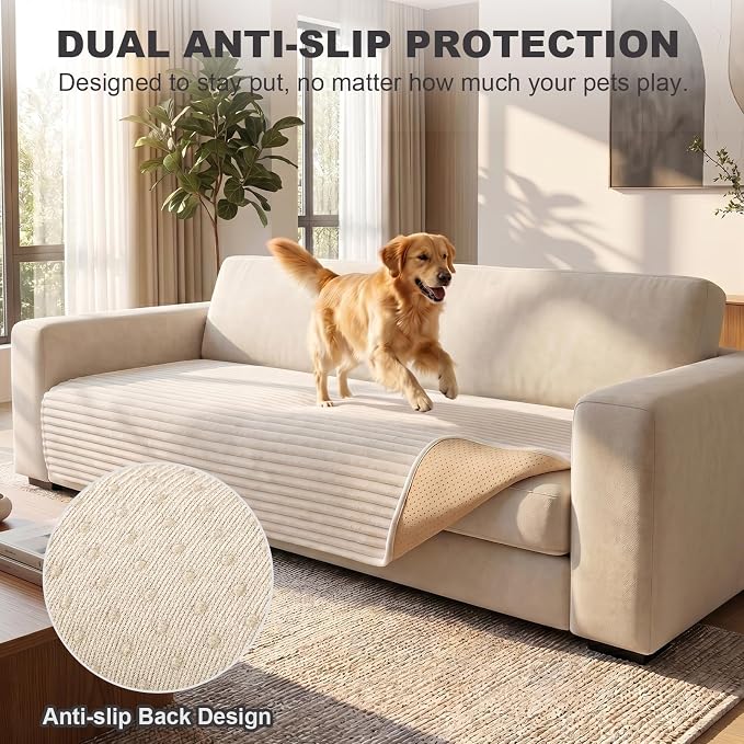 FUANGUI Waterproof Couch Cover for Dogs, Washable Pet Couch Covers for Sofa | Soft Cat Dog Bed Cover Non-Slip Couch Covers for 4 Seat Cushion Couch Sofa Pet Friendly