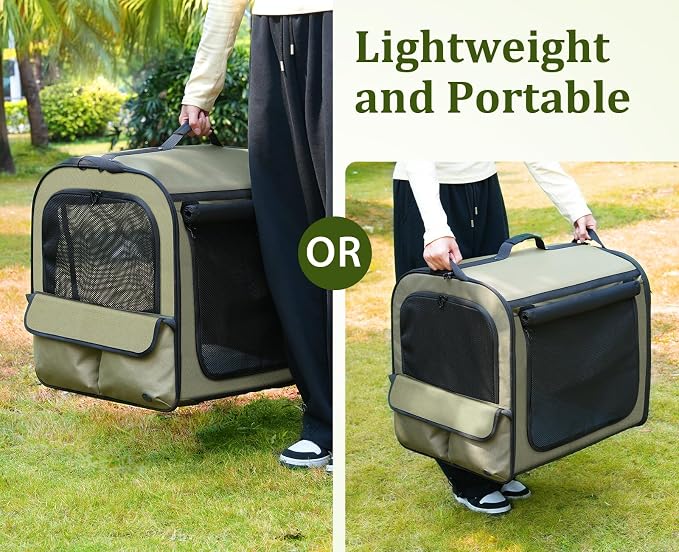 Dog Car Carrier Light Weight,Expandable,Foldable Dog Carrier, Green | Easy to Assemble, Portable and Breathable Pet Carrier, Suitable for Indoor and Outdoor Use, Dog Travel Crate with Curtain
