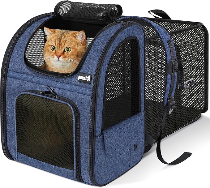 pecute Cat Carrier Backpack Expandable, Cat Backpack with Breathable Window | Durable Oxford Cloth, Lockable Zipper,Use for Pet Under 11 lbs to Travel