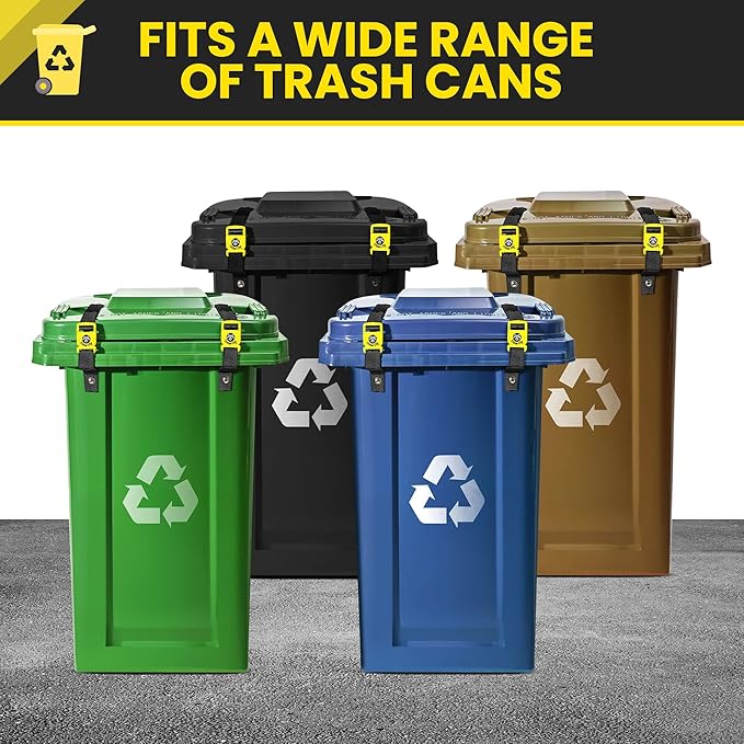 Critter Clip Trash Can Locks for Animals Heavy Duty Bear Proof Trash Can Lid Lock with Buckles and Straps for Outdoor Use Racoon Straps for Garbage Lids Quick Setup Deterrent for Securing Bins-2PCS