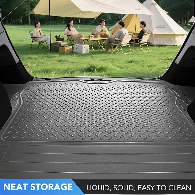 PIC AUTO Heavy Duty Cargo Liner, Trimmable All-Weather Rubber Trunk Mat for Cars, SUVs, Vans & Trucks, Anti-Slip Backing, Durable Protection, Large, Gray