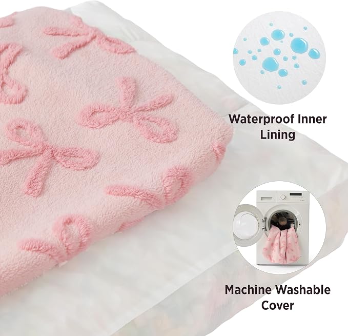 LE SURE Cute Aesthetic XL Dog Bed, Jacquard Thick Pet Pillow，44x32 | Shredded Chopped Foam, Jacquard Modern Plush Crate Cushion Gift Idea, Waterproof Washable Cover, Nonslip Bottom, Bow Pink