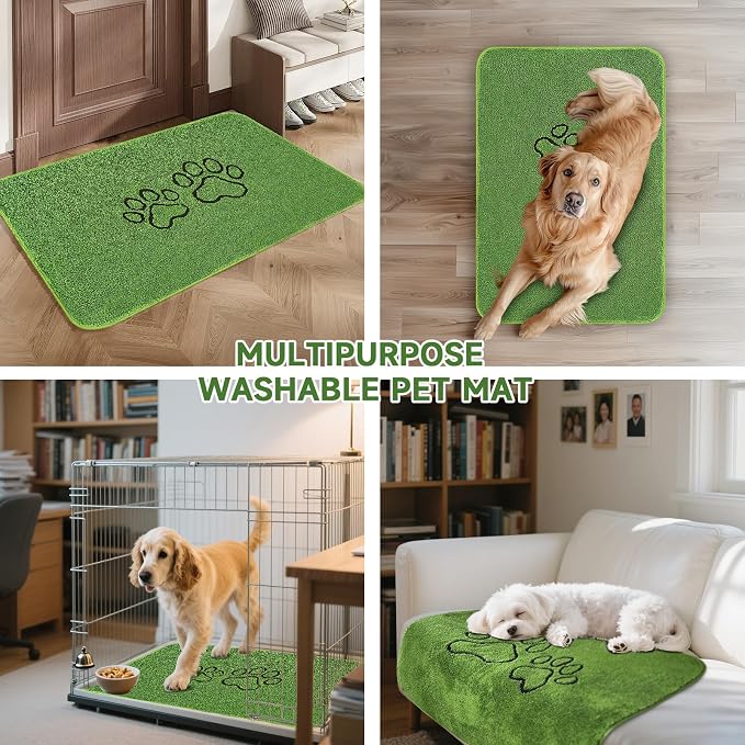Homimp Washable Pee Pads for Dogs, 4 Pack Super Absorbent Reusable Puppy Pads, Green Long Wool Fake Grass for Potty Training, Upgrade Non-Slip and Leak-Proof,Floor, Couch, Bed, and Crate,Green 30"×34"