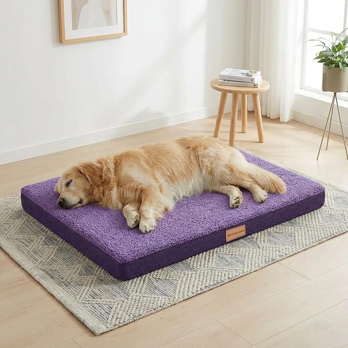 Patas Lague Orthopedic Large Dog Bed Washable Pet Sofa Mat 42''X28''Purple | Egg-Crate Foam Dog Couch For Large Sized Dogs, Waterproof Removable Cover, Soft Pet Crate Bed With Nonskid Bottom