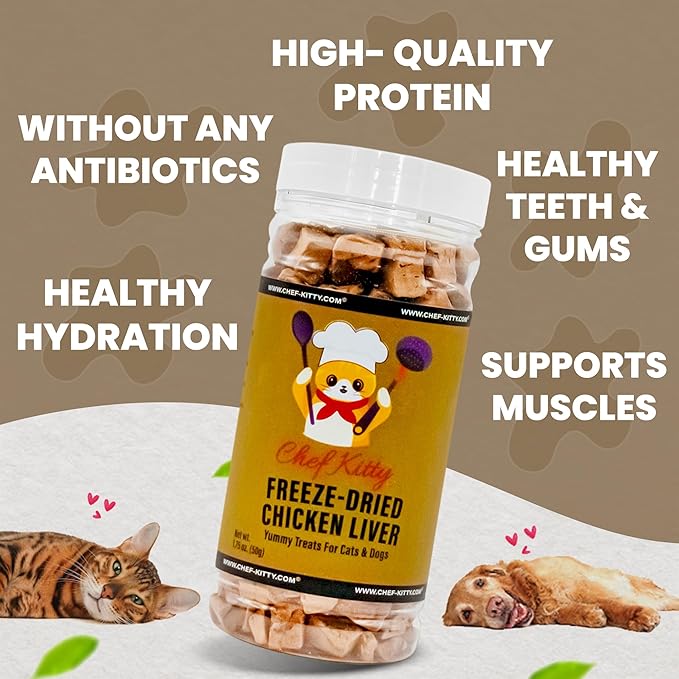Chicken Liver Dog Treats | Freeze Dried Liver Treats for Dogs, 100% Human Grade, Single Ingredient | Grain-Free Kitten Treats, High Protein | No Additives or Preservatives | Tested in USA | 1.7 oz