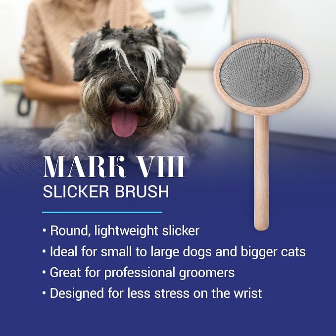 Chris Christensen Mark VIII Round Head Slicker Brush for Dogs, 12mm Pins, Groom Like a Pro, Handcrafted Lightweight Beechwood Ergonomic Handle, Stainless Steel Pins, A5VIII. Made in Germany.