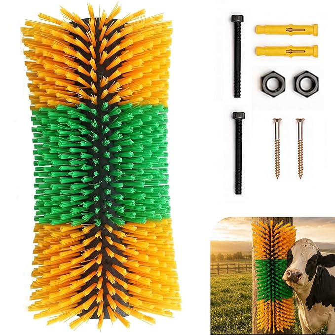 Bionic Curve Livestock Scratching Brush for Cattle, Cows, Goats, Horses and Pigs - Body-Contoured Farm Animal Scratcher Post, Heavy Duty Livestock Grooming Brush with 4 Screws, 1 Pack