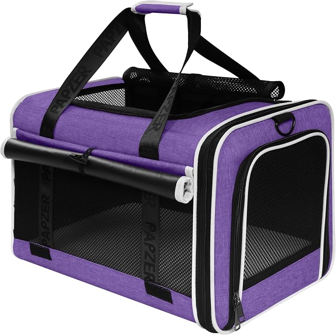 Cat Carrier for Travel, Soft-Sided, Top Loading, Privacy Curtain, to 20 lbs | Medium Pet Carry Bag Anxiety Cat, Vet Visit Car Transport Luggage Sleeve Suitcase Attachable Small Puppy Crate Kennel Purple