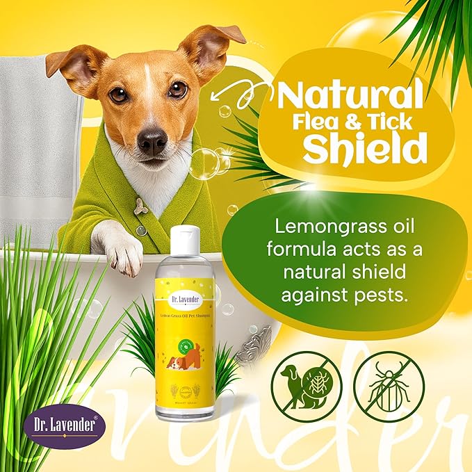 Dr. Lavender Deodorizing Dog Shampoo for Smelly Dogs - Natural Lemongrass Oil Pet Wash - Antifungal & Deep Cleansing for Oily Coats - Organic Odor Eliminator & Itch Relief - Safe for Puppy & Cat