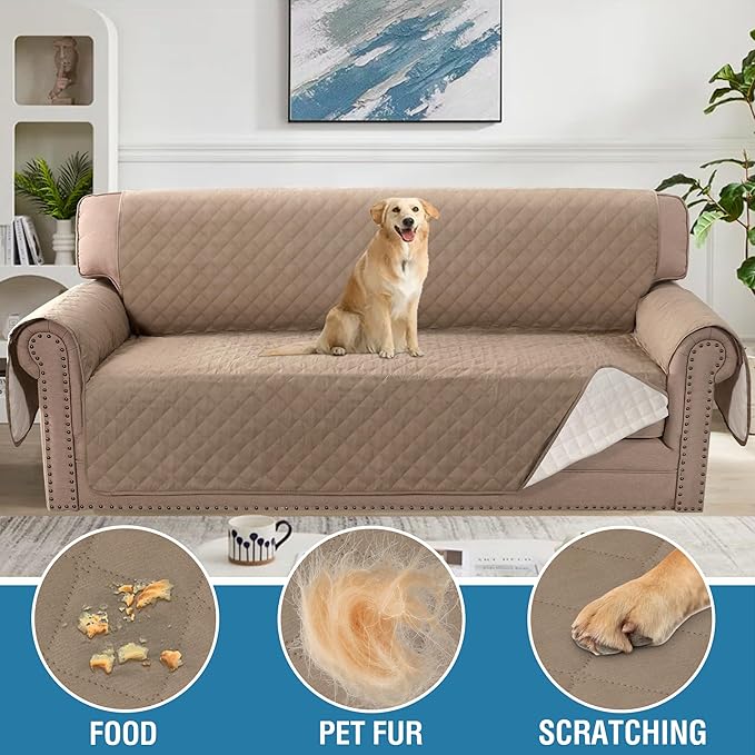 H.VERSAILTEX Sofa Cover, 100% Waterproof Slipcover Furniture Protector, Washable Couch Cover with Non-Skid Backing and Elastic Straps for Kids, Dogs, Pets(Sofa, French Oak)