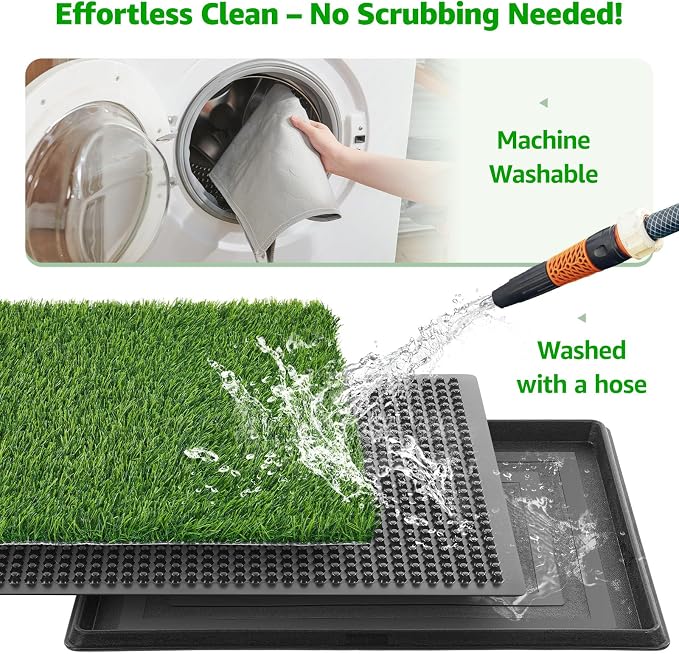 20"x25" Portable Dog Grass Pad with Tray, for Indoor Outdoor Potty Training | Dog Litter Box, Easy to Clean, Pet Loo, Artificial Grass Patch & Washable Pee Pad, Ideal for Patio Balcony Apartment