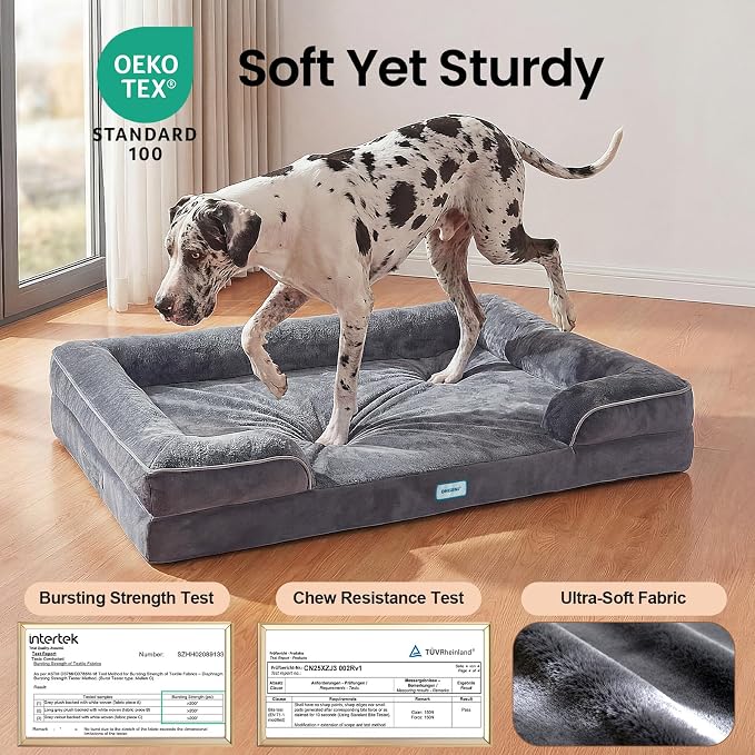 OhGeni Orthopedic Jumbo Sized Dog Bed Couch, Memory Foam, 52-inch (Gray) | Waterproof Pet Bed with Machine-Washable Removable Cover & Soft Comfortable Fabric
