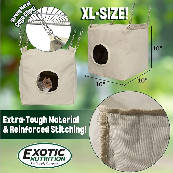 Exotic Nutrition Canvas Cubby - Sturdy Hideout for Sugar Gliders, Hedgehogs, Chinchillas, Rats, Ferrets, Guinea Pigs, Rabbits, Hamsters, Squirrels, Parrots, Birds