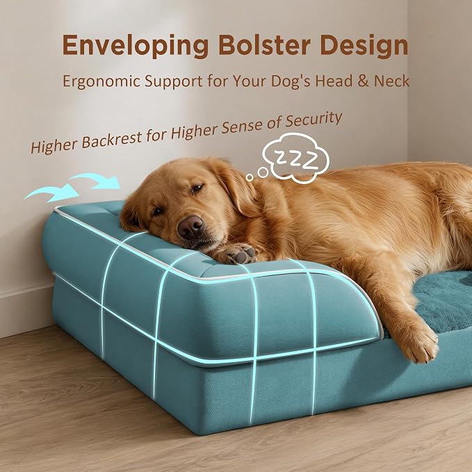 Comfort Expression Waterproof Orthopedic Dog Bed for Extra Large Dogs | Supportive Egg Crate Foam XL Pet Bed with Removable Bolster, Dog Couch with Washable Cover & Non-Slip Bottom, 42x30 Inch