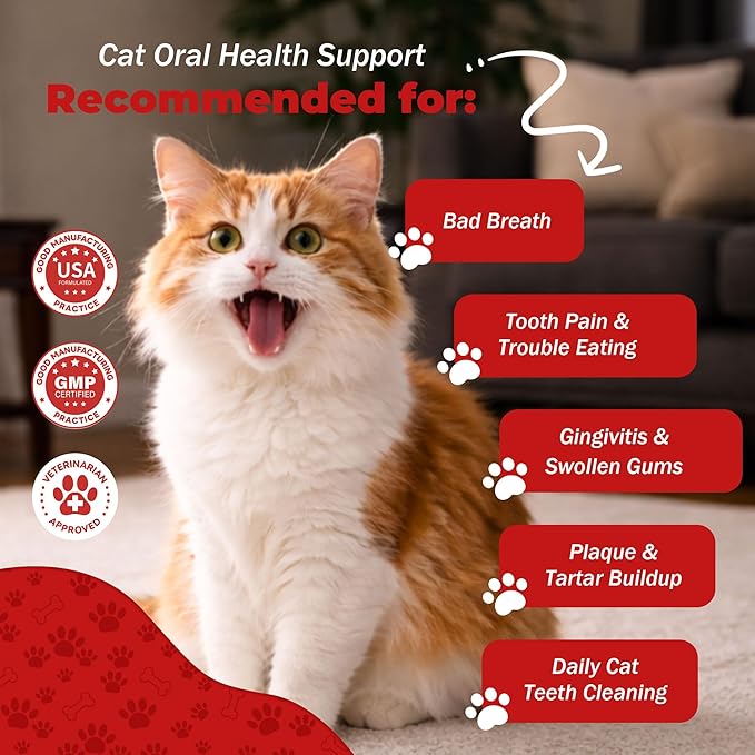 Cat Dental Care – Relieves Gingivitis – Inhibits Plaque & Tartar Buildup, Protects Gum Health and Relieves Bad Breath and Bleeding Gums, Natural Plant Extracts, 120 Easy-To-Swallow Tablets