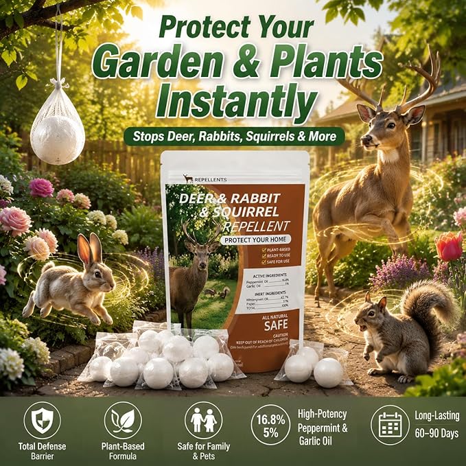 12Pack Deer Repellent for Plants,Deer Repellent Outdoor,Rabbit Repellent for Yard,Bunny Repellents Keep Deer,Elk,Moose,Hares Away from Flower, Creates Protective Zone for Flowers,Vegetables,Shrubs
