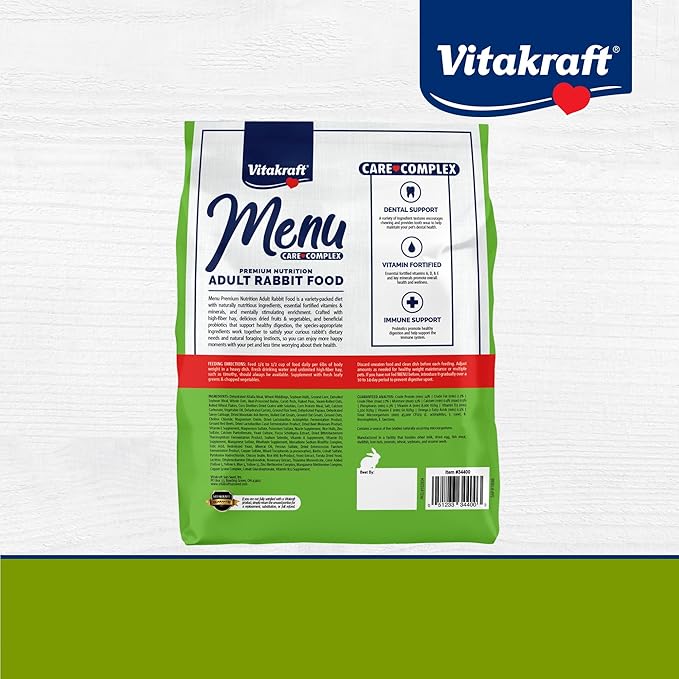 Vitakraft Vita Smart Rabbit Food 4 Lbs Bag – High Fiber Timothy Hay As First Ingredient – Added Vitamins and Minerals with Fruits Vegetables Probiotics and Foraging Mix - Resealable Package