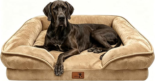 Spotted Play Orthopedic Dog Bed with Sides - Sofa Beds for Extra Large Dogs, Supportive Foam Pet Couch Bed with Washable Removable Cover, Waterproof Lining and Non-Slip Bottom, Brown - XXL