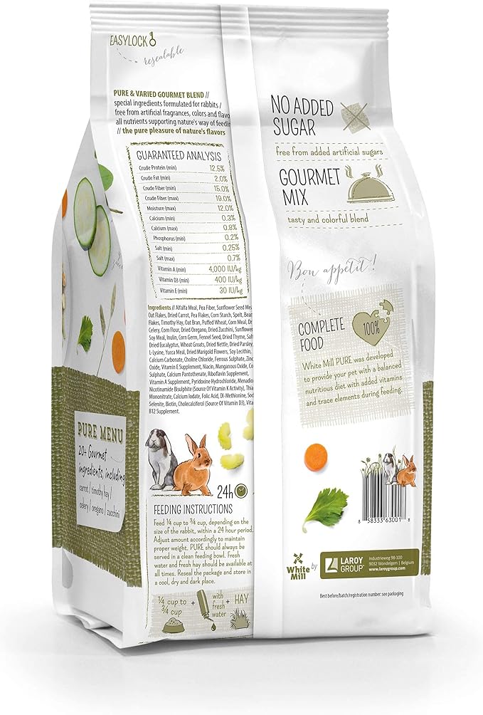 Witte Molen Pure Rabbit Food Seed Mixture Carrot, Celery, Timothy Hay and Varied Gourmet Muesli Dry Food, 4.4 lbs, (Mini Rex, Lionhead Rabbit, English Lop, Dutch Rabbit) (13.2 lbs 3 Pack)