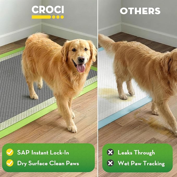 CROCI Charcoal Puppy Pads with Adhesive Tabs 2X Odor Control 30x36in 40Ct | Super Absorbent Pee Pads for Dogs, Quick-Dry Surface, Unscented, Renewable Bamboo Material, Disposable