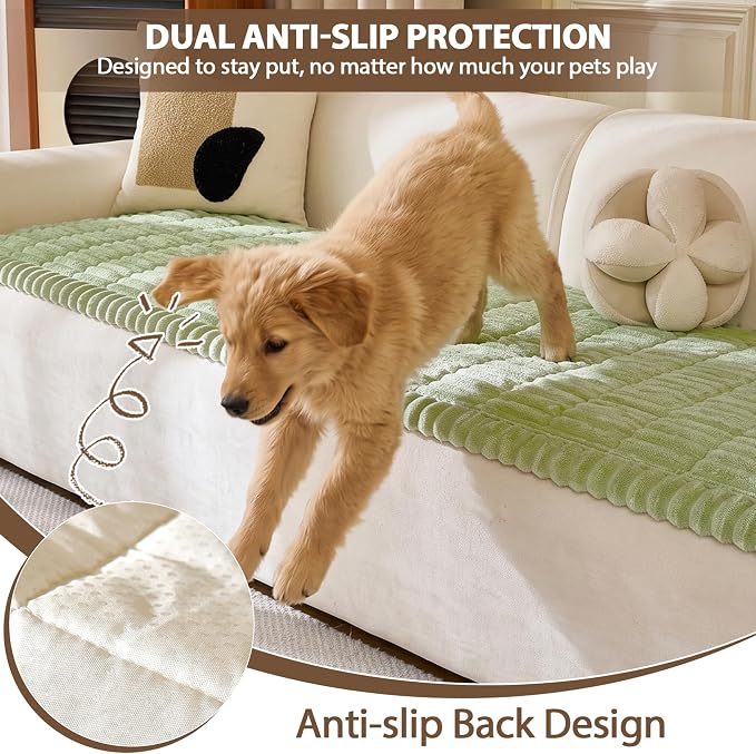 FUANGUI Waterproof Couch Cover Sofa Cover for Dogs and Pets Sofa Protector | Non-Slip Washable Fuzzy Soft Cat Sofa Slipcover for 2-3 Cushion Couch Sofa Pet Friendly, Grass Green, 27.6" x 70.9", 1 pcs