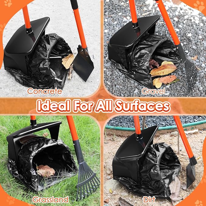 SlowTon Dog Pooper Scooper - 37.4" Long Metal Handle Adjustable Rake & Spade & Swivel Bin with 20 Waste Bags, Portable Pooper Scooper for Gravel Lawn Grass, Suit for Small Medium Large Dog