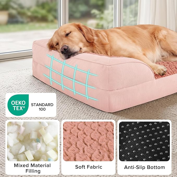 L Plus Orthopedic Dog Bed for Large Dogs, Washable Dog Sofa with Egg-Crate Foam, Waterproof Lining and Non-Skid Bottom
