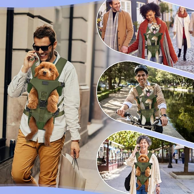 YUDODO Front Pet Carrier Backpack for Small Dog, Legs Out Dog Chest Carrier | Safety Belt, Ergonomic Support, Hands Free, Durable & Comfortable, For Walking Hiking Cycling, Army Green, M