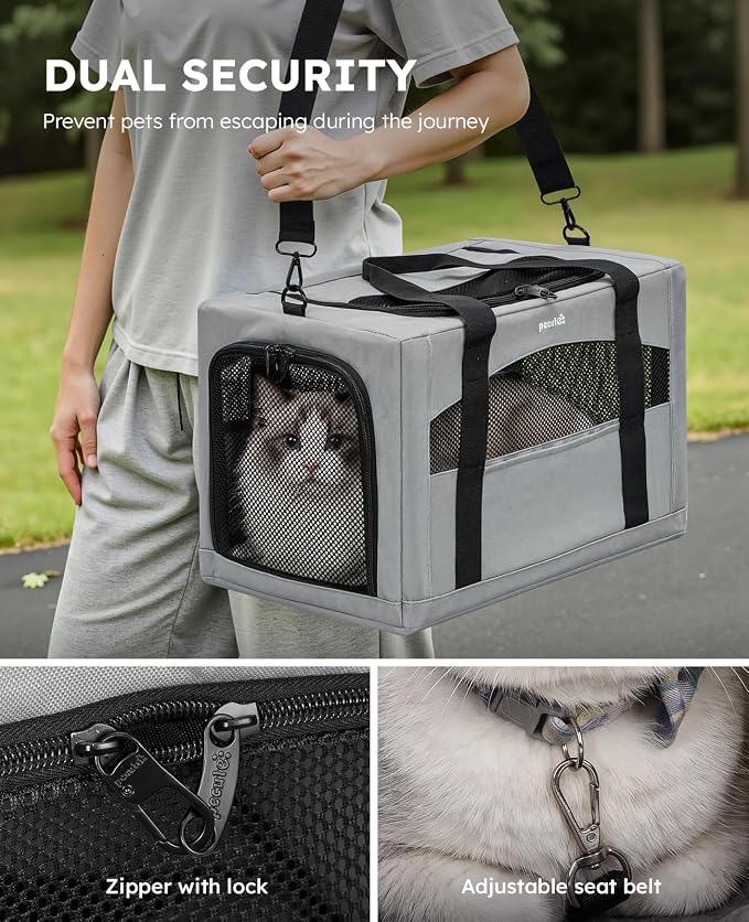 Pecute Cat Carrier Stable, Pet Carrier with Privacy Partition,Gray | Safe For Car Travel, Stable Steel Frame, Soft-Sided Pet Carrier Bag For Dogs And Cats Up To 15lbs, Foldable Design,XL.