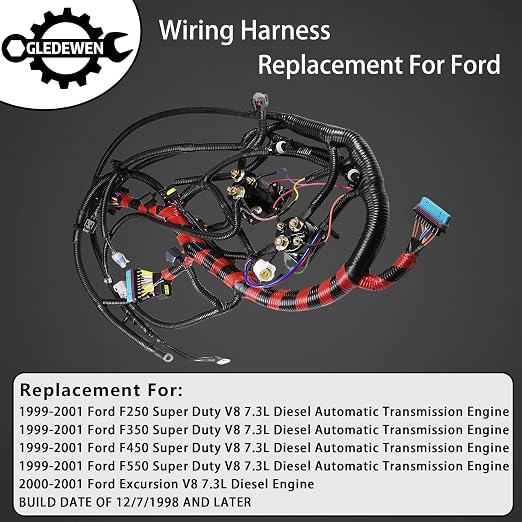 Engine Wiring Harness 7.3 L, Fit for 2000-2001 Ford F250 F350 Super Duty | Fit for 00-01 Ford Excursion / F450 F550 Super Duty, Powerstroke Diesel Engine, F81Z-12B637-EA, Stand Alone Wire Harness