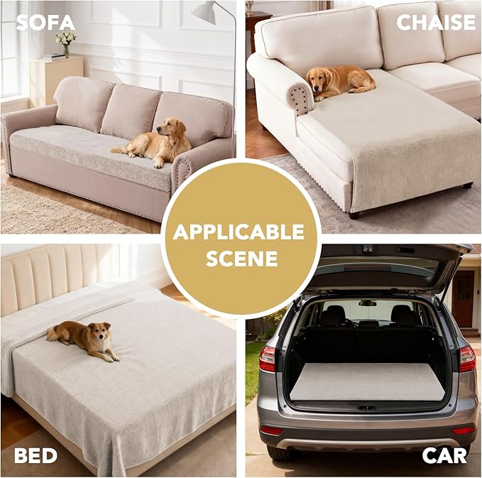 H.VERSAILTEX Non Slip Pet Couch Cover Chenille Dog Bed Protector Thick Soft Sofa Slipcover Pet Friendly Washable Couch Cushion Covers for Pets (40" x 50", Oatmeal)