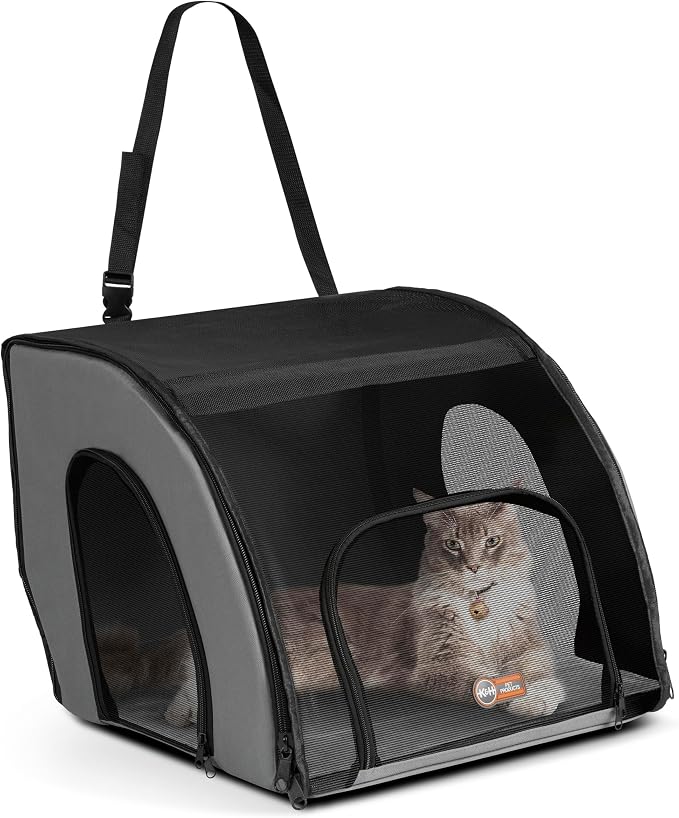 K&H Dog Car Seat, Travel Safety Carrier for Pets, Small, Gray/Black | Enclosed Car Seat for Dogs, Soft-Sided Covered Pet Carrier, Washable Pad, Multiple Entrances, Mesh Windows, 17x16x15in