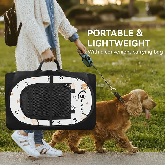 Siedihit Dog Playpen, Medium Dogs Tent Crates Cage Indoor/Outdoor | Portable Pop Up Dog Kennel Playpen with Carrying Case for Dogs/Cats/Rabbits(Cute, Medium)
