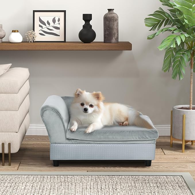 PawHut Luxury Fancy Dog Couch with Hidden Storage for Puppies, Gray | Small Dog Sofa Bed with 2" Soft Foam, Modern Pet Furniture for Little Breeds