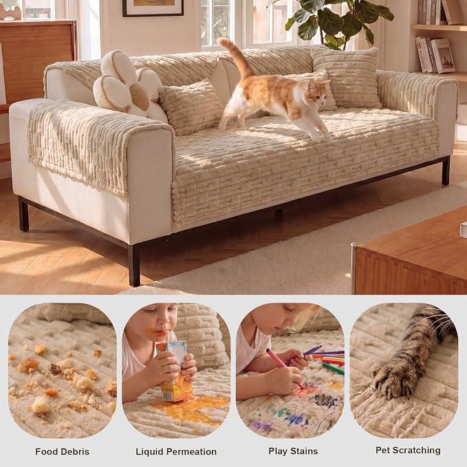 FUANGUI Waterproof Couch Cover for Dogs, Washable Pet Couch Covers for Sofa | Soft Cat Dog Bed Cover Non-Slip Couch Covers for 3 or Small 4 Seat Cushion Couch Sofa Pet Friendly