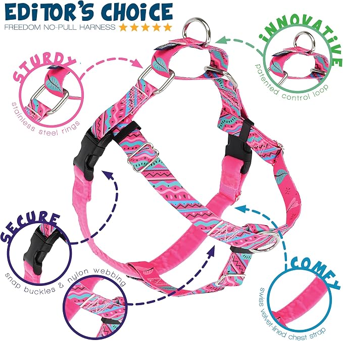 2 Hounds Design Freedom No Pull Dog Harness, Adjustable Harness and Leash Set, Easy Walking & Comfortable Control, Fits Small, Medium & Large Dogs, Color Design, Made in USA, 1" MD, 1980s