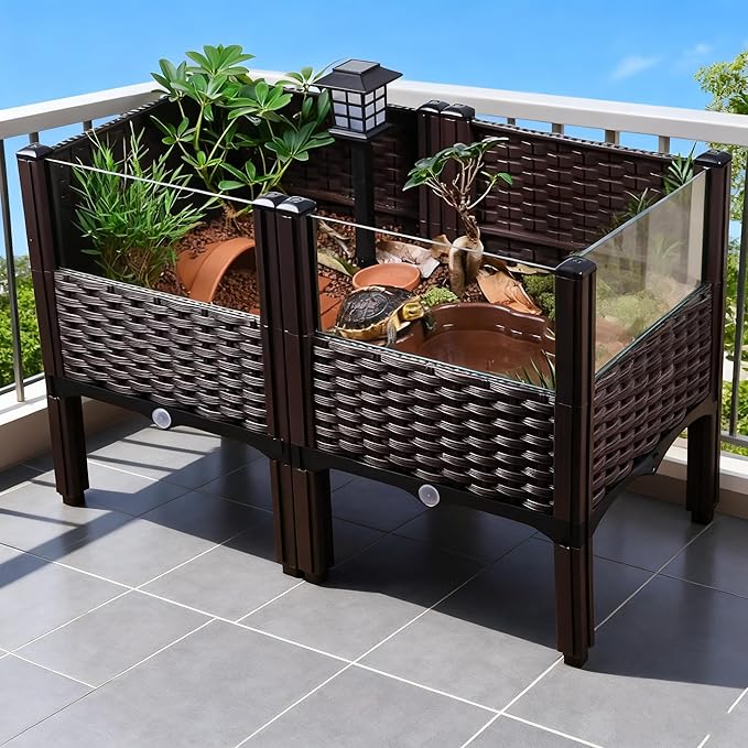 Elevated Turtle Habitat Box, Black Woven Design, 2-Tier Elevated Combination, with The Option to Increase The Number of Combinations, Turtle Habitat, Breeding Box