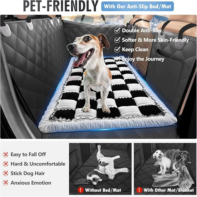 Dog Bed for Car Back Seat, Non-Slip Backseat Pet Mat Standard | Soft Blanket for Travel, Plaid Flannel, Quilted PP Cotton Filling, Non-Slip Backing, Machine Washable, Fit Backseat Extenders