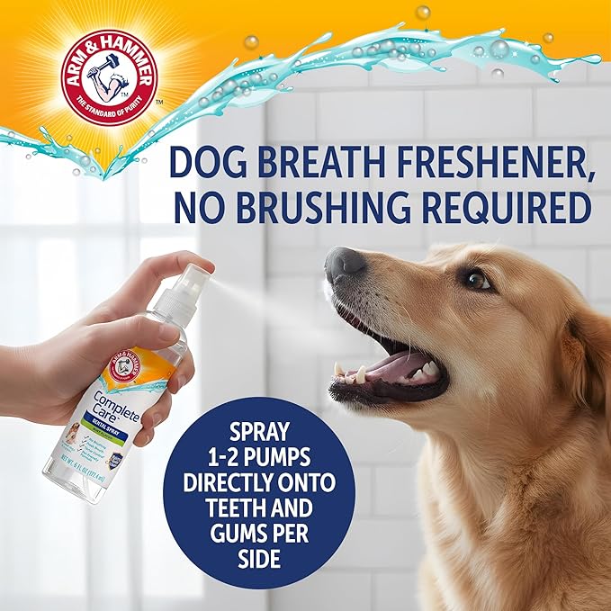 Arm & Hammer Complete Care Dog Dental Spray, Mint Flavor, Brushless Dog Breath Freshener with Baking Soda and Calcium for Tooth Enamel Support, Fluoride-Free, 6 Fl Oz - 2 Pack