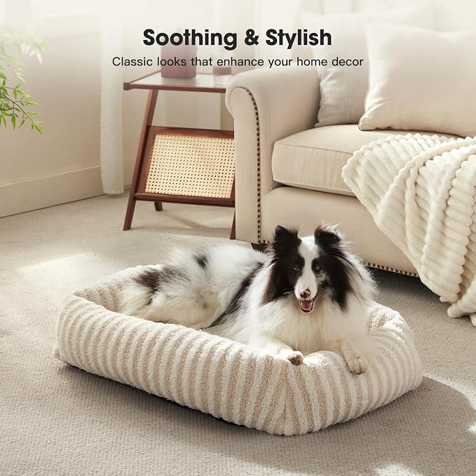 MIXJOY Dog Bed Medium Size Dog, Washable Medium Dogs Bed with Removable Cover, Soft Rectangle Pet Ded Fluffy Plush Faux Fur Pet Bed with Anti-Slip Bottom, 30"x30"x8", White