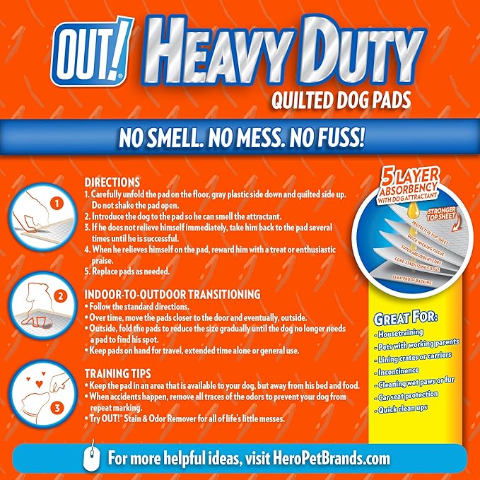 OUT! Petcare Puppy Pads XXL, Heavy Duty, Leak Proof Pee Pads for Dogs, Potty Training & Housebreaking, Puppy Essentials (26"x30", 30 Count)