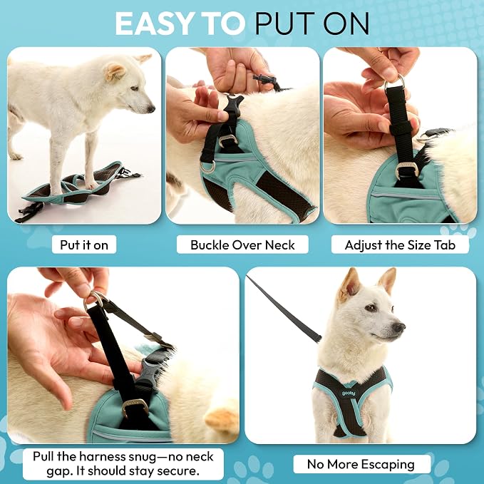 Gooby Escape Free Easy Fit X Step-in Dog Harness, Seattle Blue, X-Large | Patented escape-free, tightens on back-out; Choke-free X-frame + V-neck; Quick-release buckle; Reflective trim