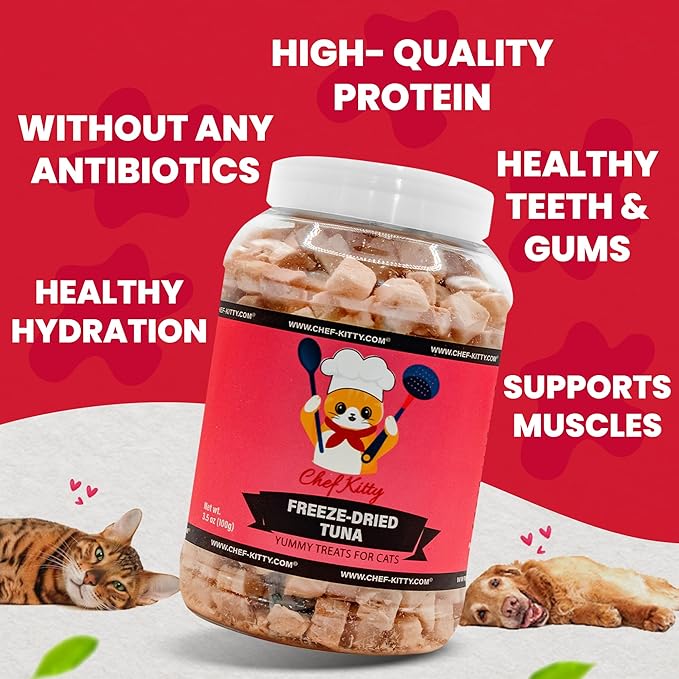Tuna Cat Treats, 100% Wild Caught | Freeze Dried Dog Treats, High Protein | Grain-free, Single Ingredient Cat & Dog Food Toppers | No Additives or Preservatives | Inspected & Tested in USA | 7.4 oz