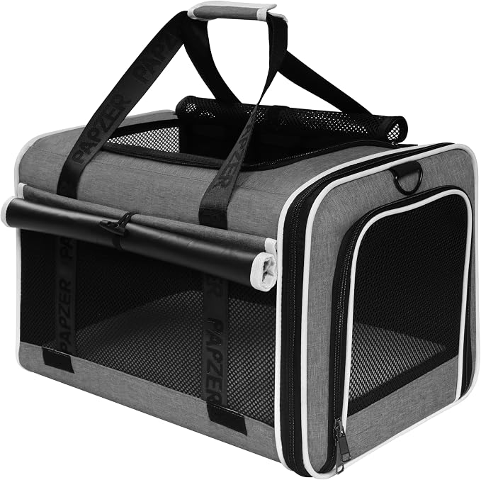 Cat Carrier for Travel, Soft-Sided, Top Loading, Privacy Curtain, to 20 lbs | Medium Pet Carry Bag Nervous Cat, Vet Visits Car Transport, Luggage Sleeve Suitcase Attachable Small Puppy Crate Kennel Grey