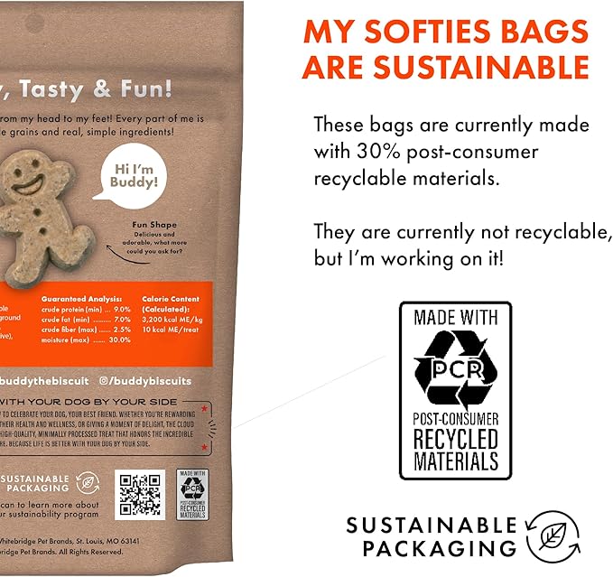 Buddy Biscuit Softies 20 oz Pouch, Soft & Chewy, Natural Peanut Butter Flavor Dog Treats, Oven Baked in the USA
