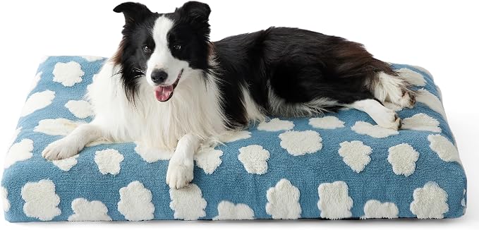 LE SURE Cute Aesthetic Dog Beds Large Sized Dog,Thick Pet Pillow 36x27 | Shredded Chopped Foam, Jacquard Modern Plush Crate Cushion Gift for Large Dog, Waterproof Washable Cover,Nonslip Bottom, Blue